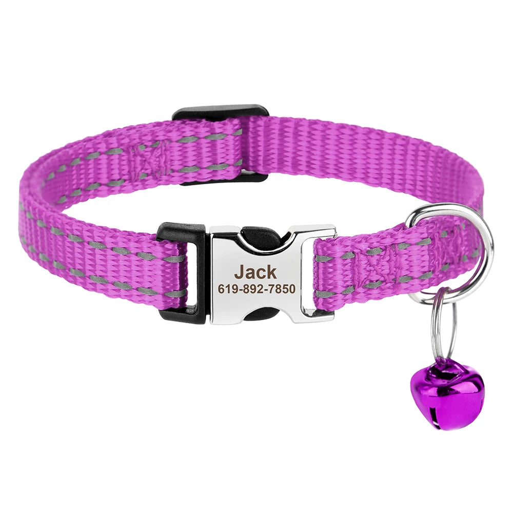 Personalized Printed Cat Collar Adjustable Kitten Puppy Collars With Free Engraved ID Nameplate Bell Anti-lost Cats Collars