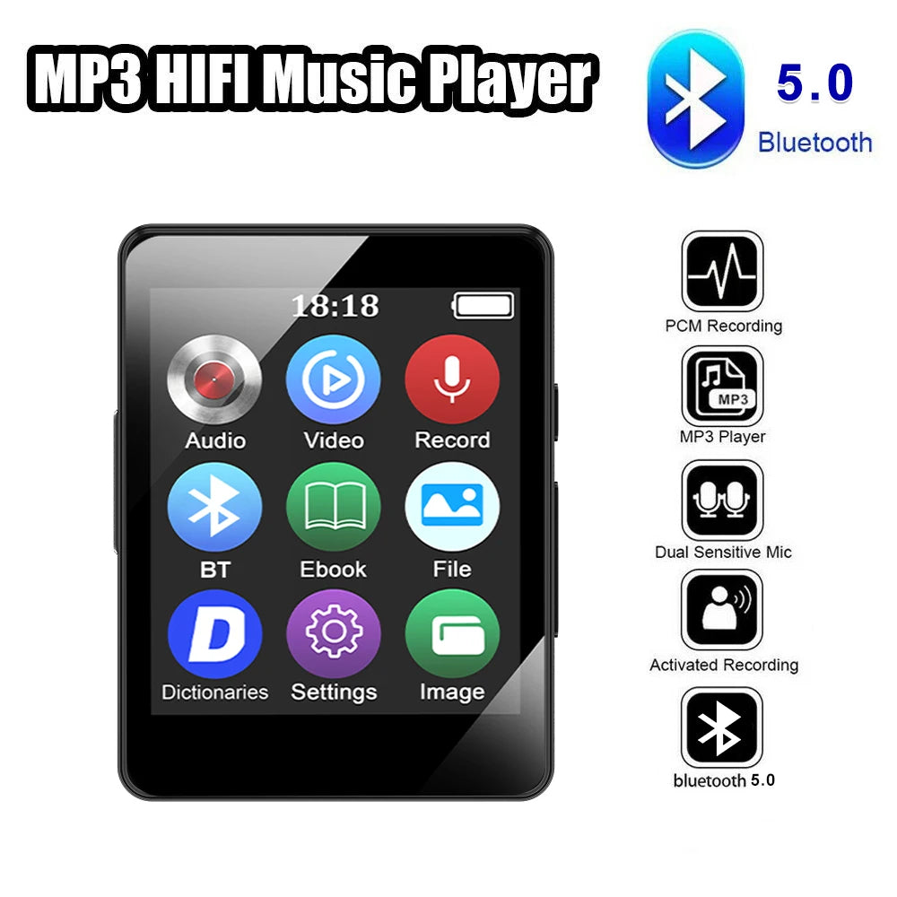 Portable Bluetooth 5.0 MP3 Player With LED Screen Music Stereo Speaker Mini MP4 Video Playback FM Radio Recording For Walkman