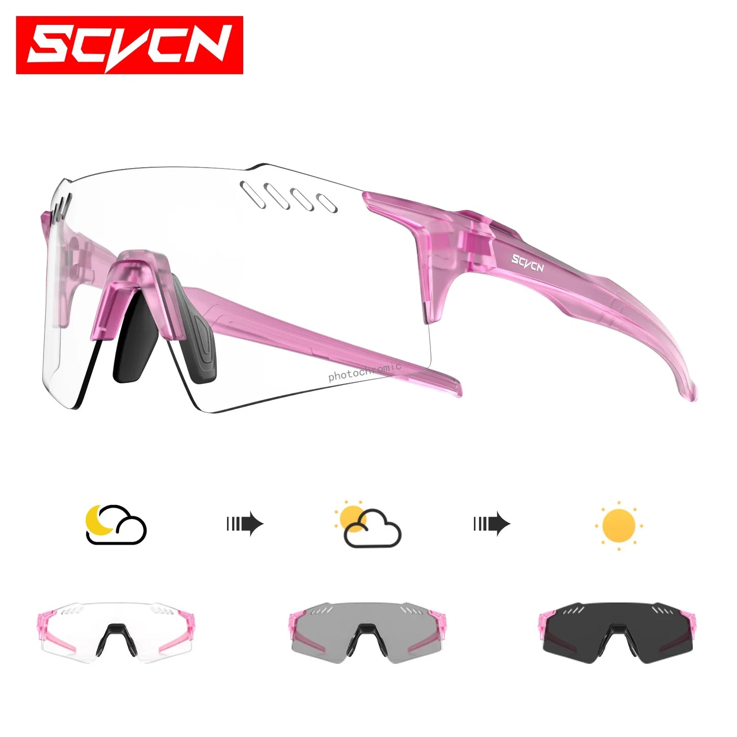 SCVCN Red Photochromic UV400 Sunglasses Cycling Glasses Sports for Men Mountain Bike Road Bicycle Eyewear Fashion Goggles MTB