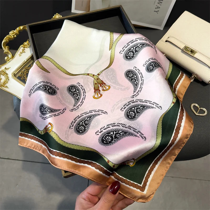 Luxury Print imitation Silk Square Scarf Women Spring Neck Tie Shawl Wraps Female Hair Hand Wrist Headkercheif Hijab Bandana