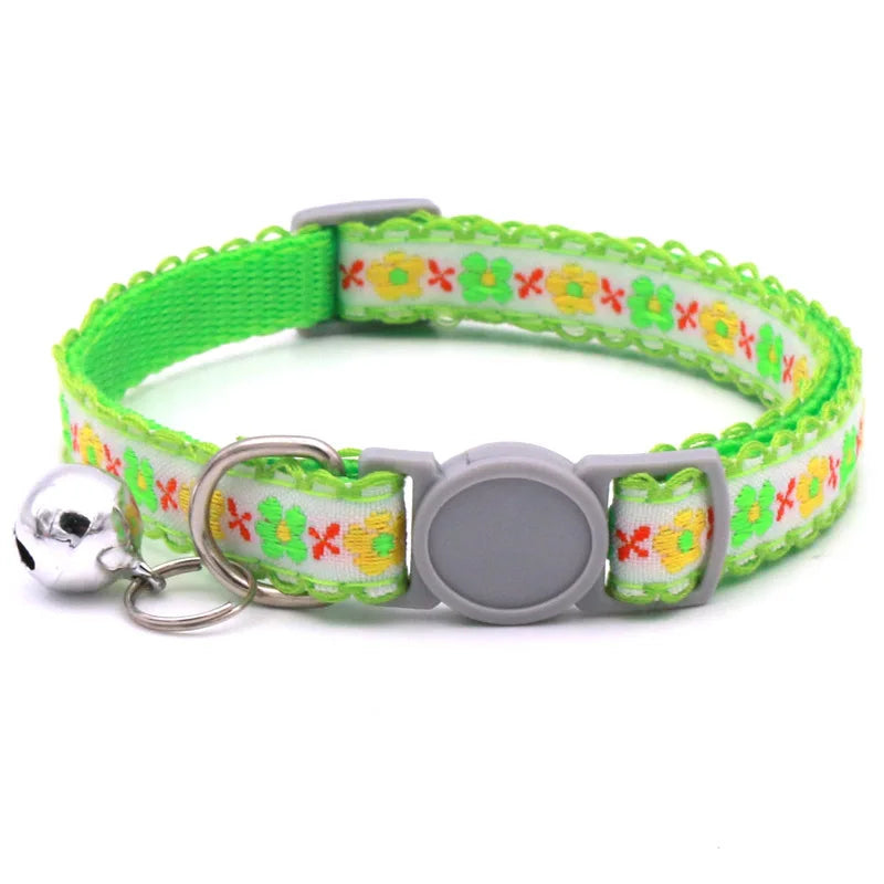 Hand Knitting Flower Pet Collar With Bell Colorful Retro Style Cat Collar Adjustable Safety Necklace For Puppy Cat Accessories