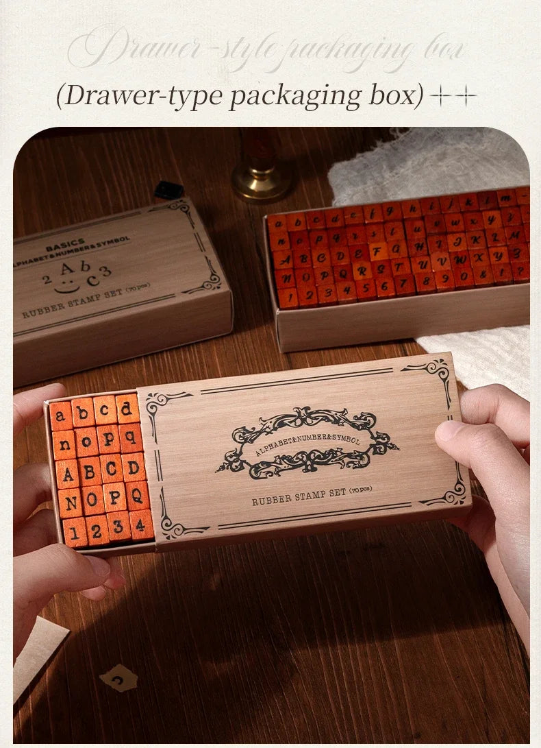 Journal GO 70pcs/set Wooden Rubber Alphabet Letter Number Stamp Set for Card Collage Junk Journal Scrapbooking DIY Standard Seal