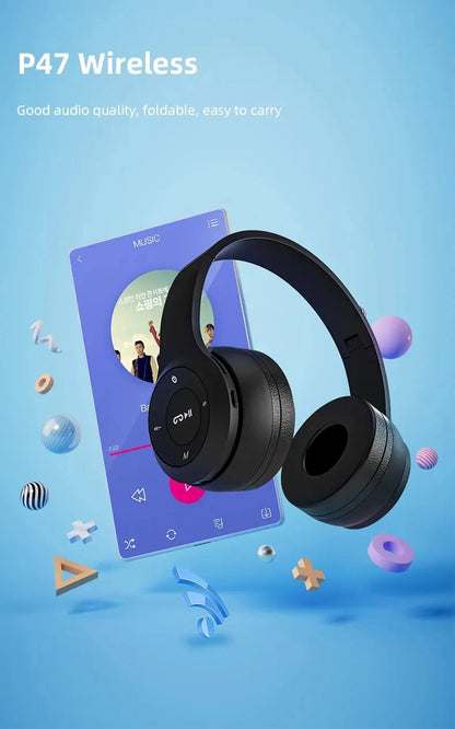 P47 Wireless bluetooth headphone With Mic Headsets Stereo Sound Earphones Sports Gaming Headphones Supports PC Smartphone