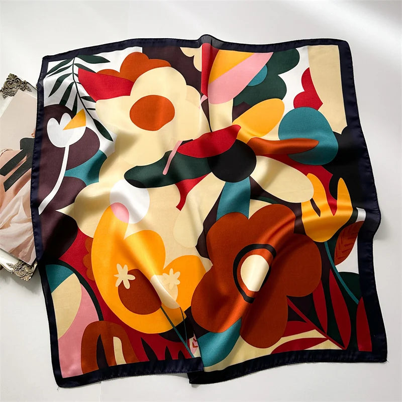 Luxury Print imitation Silk Square Scarf Women Spring Neck Tie Shawl Wraps Female Hair Hand Wrist Headkercheif Hijab Bandana