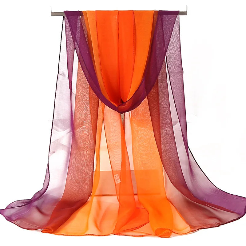 Four Seasons Thin Soft Chiffon For Women Silky Gradient Printing Beach Georgette Scarf Shawls Long Wraps Beach Sunscreen Hijab
