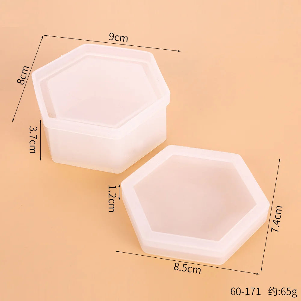 DIY Silicone Jewelry Box Mold Heart Hexagon Flower Storage Boxs Molds with Lid Epoxy Resin Mould Casting Crafting Macking Tool