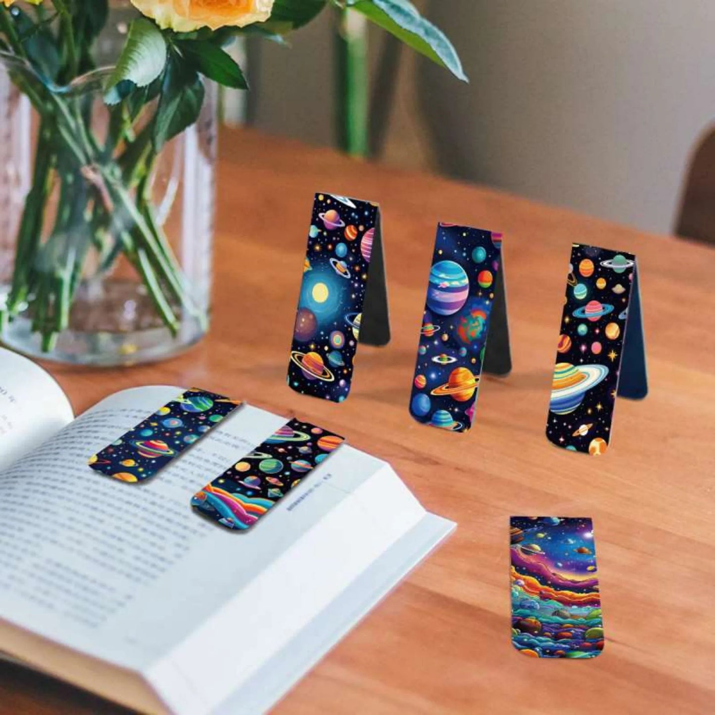 12pcs Space & Planet Themed Magnetic Bookmarks - Durable Paper Page Markers for Students, Teachers and Everyday Use