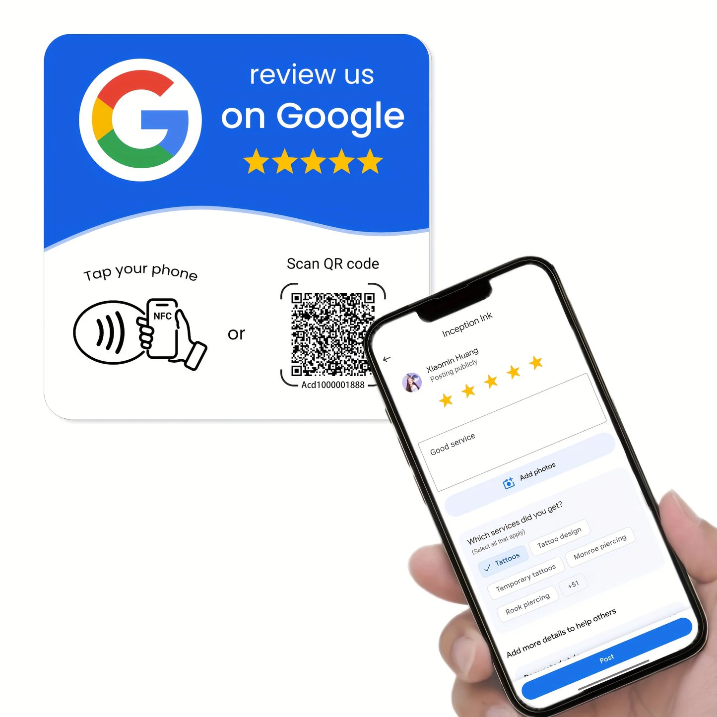 HACHANLUN programmable NFC 215 square for Google Review Card NFC Station Table 13.56Mhz QR code editable Standing Card