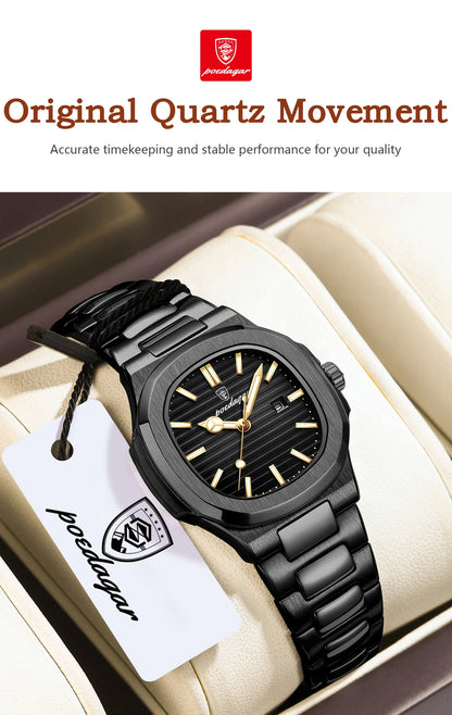POEDAGAR Trendy Women’s Wristwatch Stainless Steel Date Quartz Ladies Watch Waterproof Luminous Original Watches For Woman Reloj
