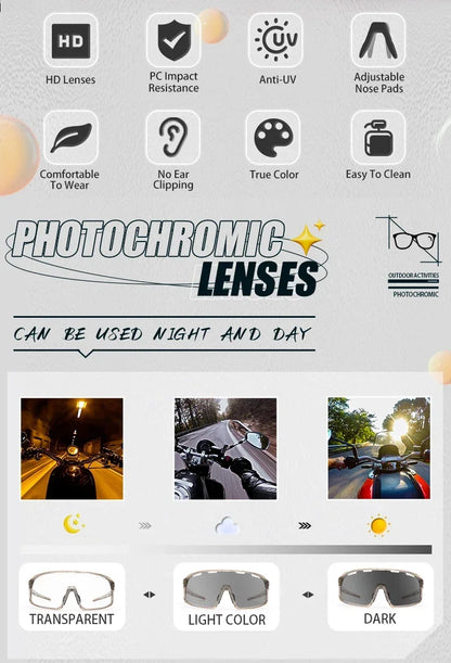 SCVCN Photochromic Cycling Glasses Hiking Drive Bicycle Sports Sunglasses Outdoor Running Sunglasses Men MTB Road Bike Glasses