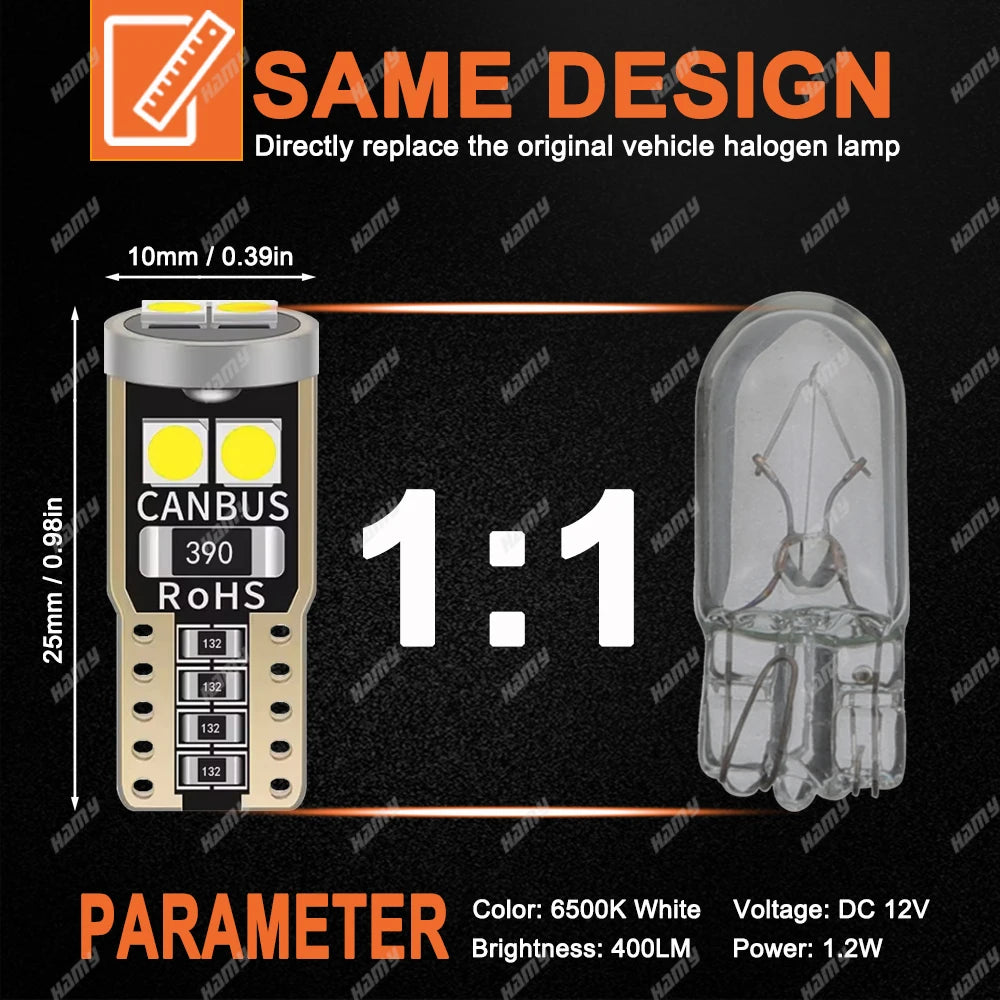 2/4/6/8/10/20 PCS T10 W5W LED Bulb Canbus Car Interior Dome Door Glove Box Trunk License Plate Lights 12V 6SMD 400LM 6500K White