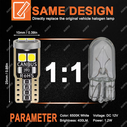 2/4/6/8/10/20 PCS T10 W5W LED Bulb Canbus Car Interior Dome Door Glove Box Trunk License Plate Lights 12V 6SMD 400LM 6500K White