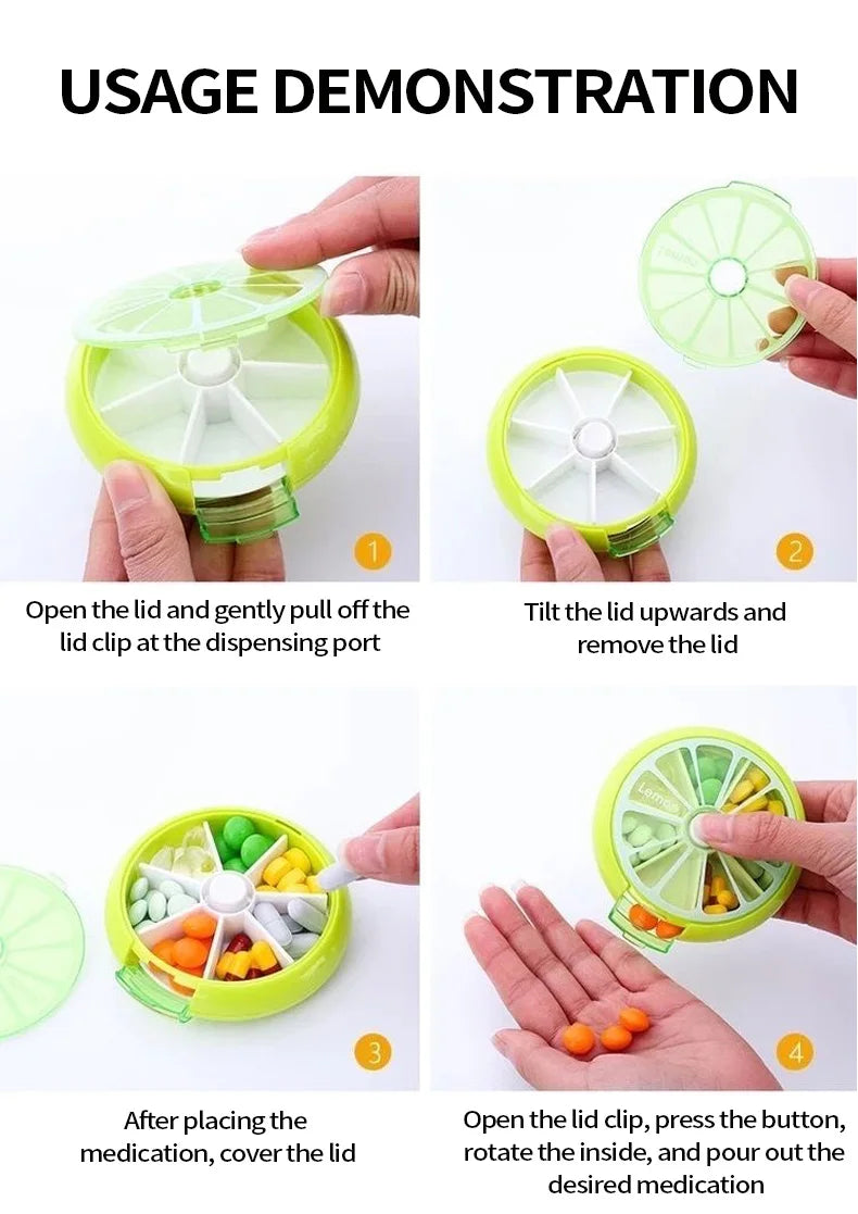 1pc Seven Grid round Box Sealed Medicine Packaging Box, One Week Medicine Storage Box, Carry Small Medicine Box with You