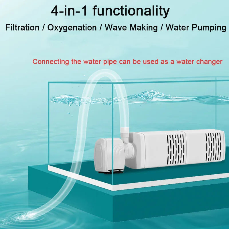 3 in 1 Aquarium Filter Pump Silent Fish Tank Submersible Air Oxygen Aerator Aquarium Air Pump Water Changer Pump Wave Maker 220v