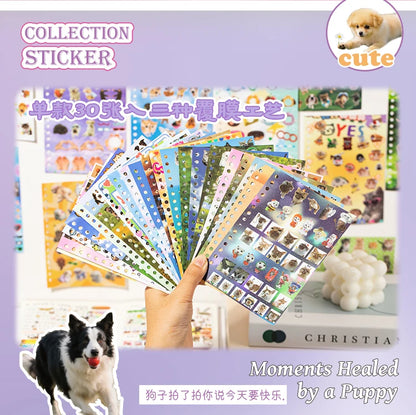 Cute Pets Theme Sticker Book 30 Sheets/Bag with Ring Binding for Scrapbooking DIY Collage Material Background Decoration