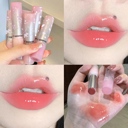 Flowery dish language lip gloss mirror lip glaze beep lip water light lasting makeup not easy to dip cup makeup