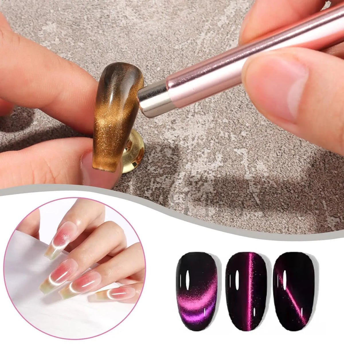LINMANDA 3 In 1 Dual Headed Cat Eye Nail Art Magnetic Stick Multifunctional Nail Art Magnet Design Tool Suitable for Home DIY