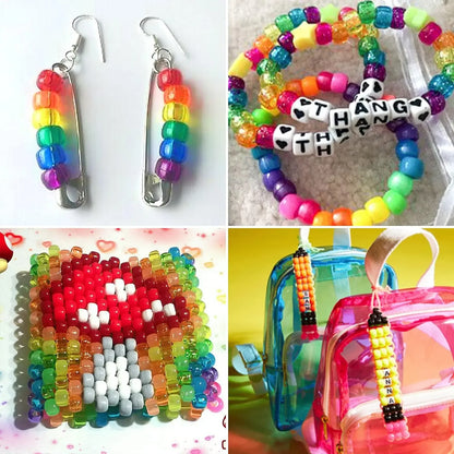 Pony Beads for Friendship Bracelet Making Kit 24 Colors Kandi Beads Set, 720pcs Plastic Rainbow Bulk and 980pcs Letter Beads wit