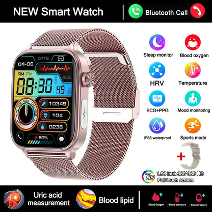 2025 New 24-Hour Health Monitoring Smart Watch Men Uric Acid Blood Lipids Heart Rate Bluetooth Call Smartwatch Women