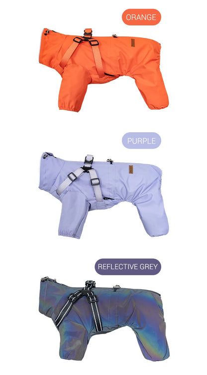 Dog Raincoat with Harness Waterproof Pet Rain Jacket for Small Dogs Adjustable Reflective Dog Rain Overalls with 4 Legs