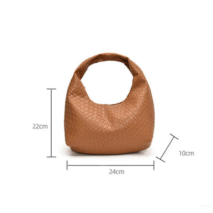 Women Classic Fashion Woven Embossed Hobo Soft PU Leather Small Top-handle Shoulder Bag Casual Daily Handbags