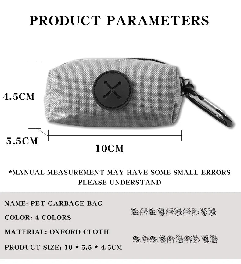 Canvas Dog Poop Bag Holder, Outdoor Pet Waste Bag Dispenser with Carabiner Clip, Animal Waste Collection Pouch
