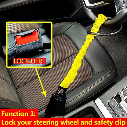 Truck steering wheel lock Universal auto seat belt buckle lock rope Car 5mm thick braided steel cable anti-theft safety lock set