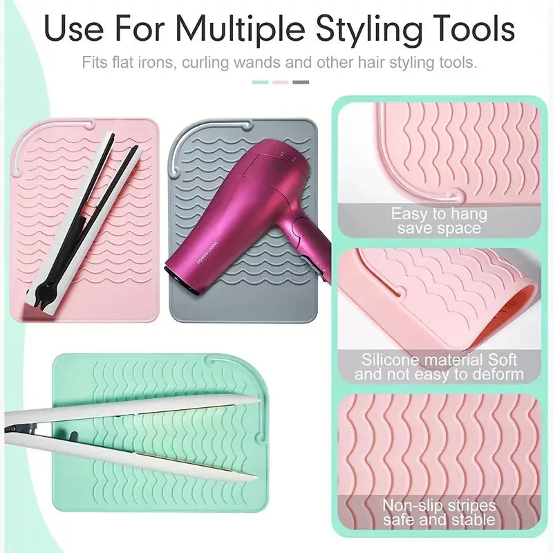 New Plus Size Silicone Heat Resistant Mat Portable Travel Hot Tools Pad Cover for Curling Iron, Flat Iron Hair Straightener