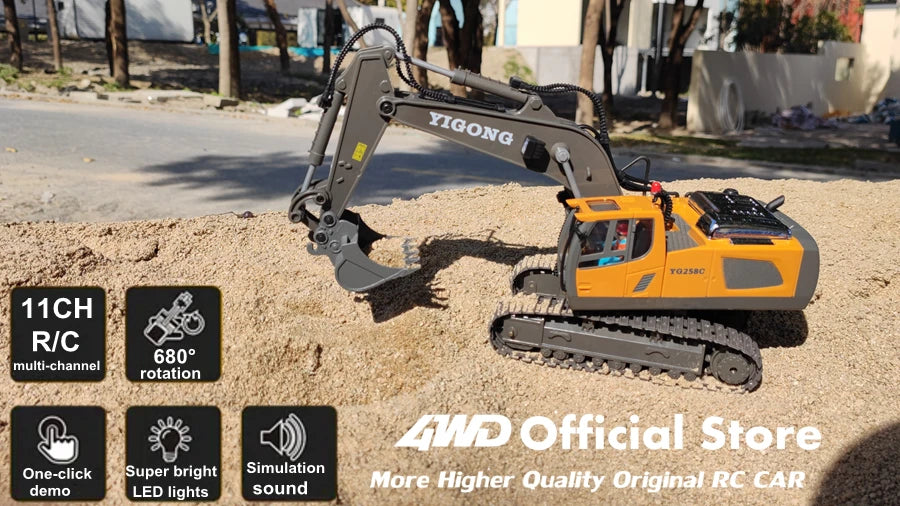 4WD Remote Control Excavator Toy Radio Controlled RC Dump Truck Vehicle Crawler Bulldozer Construction Buggy Light and Sound Car