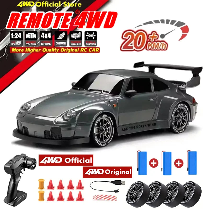 4WD Remote Control Drift Car Full Size 1:24 Mini Remote Control Racing Car Model 2.4G Radio High Speed 4X4 RC Car Vehicle Toy