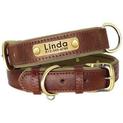 Personalized Leather Padded Dog Collar Customized ID Nameplate Pet Collars For Small Medium Dogs Durable Necklaces Accessories
