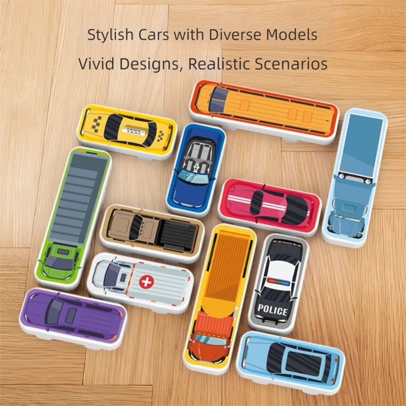 Children's educational puzzle game for logical thinking and concentration, parking lot with moving vehicles and maze toys