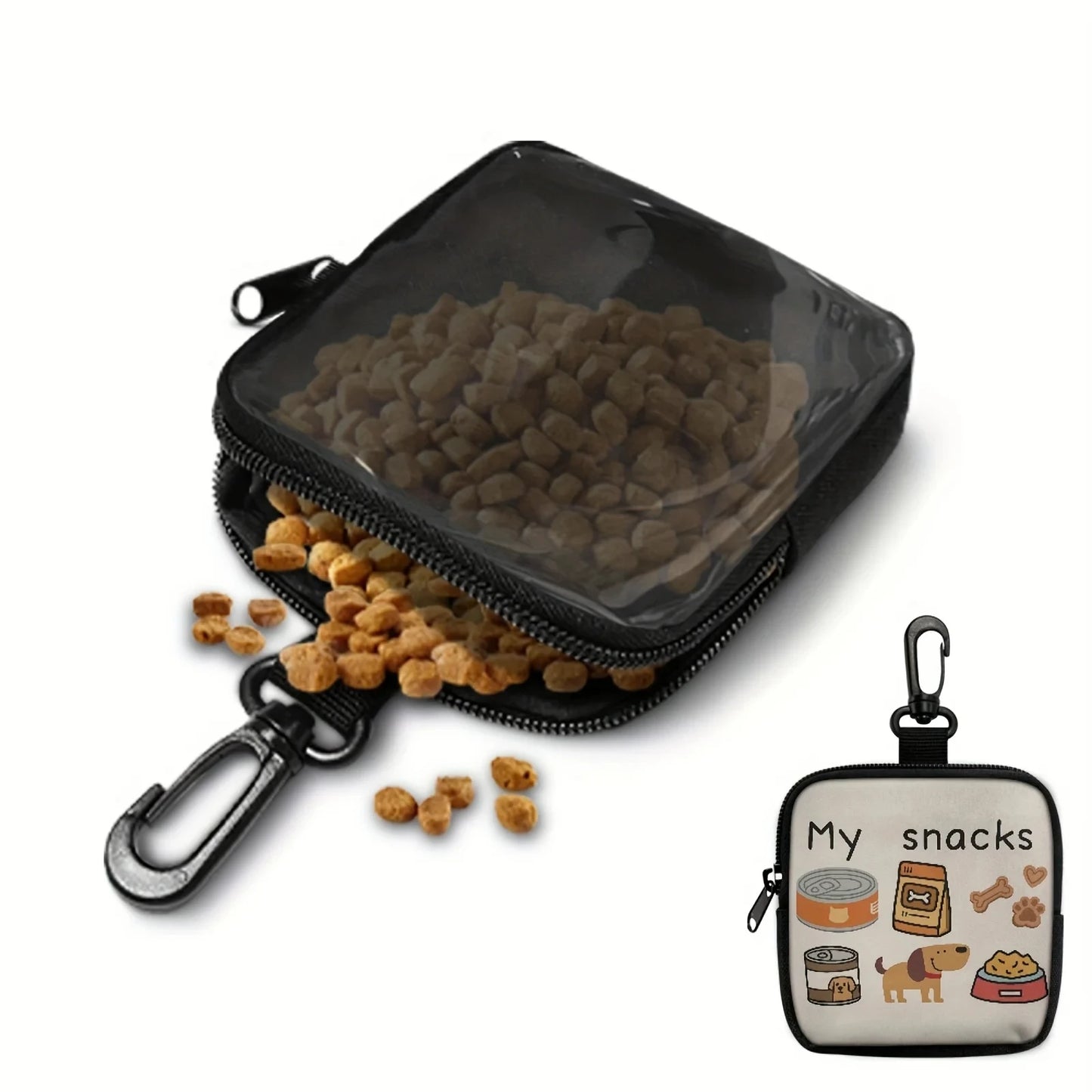 1Pcs Dog Print Dog Treat Bag with Hook Zipper Pet Training Puppy Walking Bag Dog Training Accessories