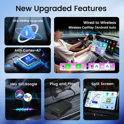 Carlinkit 5.0 2air Wireless CarPlay Android Auto Wireless Adapter 2in1 Plug and Play Auto Connection 5.8Ghz WiFi Bluetooth GPS