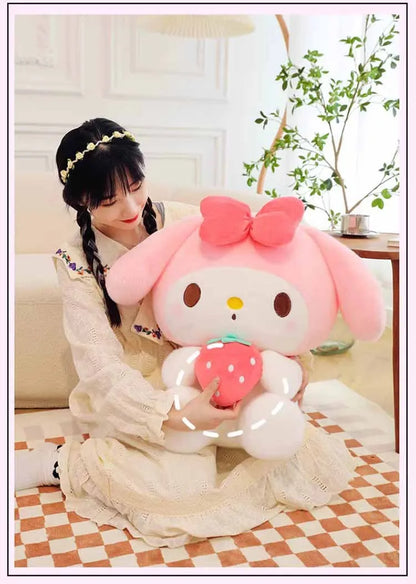 25cm Sanrio Strawberry Kuromi Pillow Plush Toy Soft Stuffed Animal Strawberry Melody Figure Doll Gift For Girl Birthday Gifts