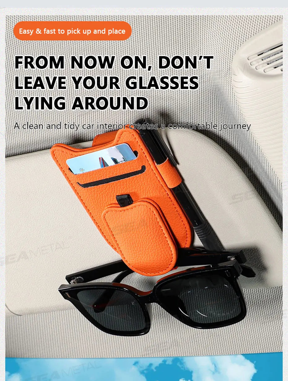 Car Sun Visor Glasses Holder Magnetic Eyeglasses Hanger Clip Luxury Leatherette Car Sunglasses Holder Mount Universal