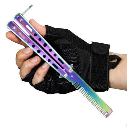 Stainless Steel Foldable Comb for Butterfly Knife Practice Training Beard Moustache Styling Tool Hairdressing Salon Brush