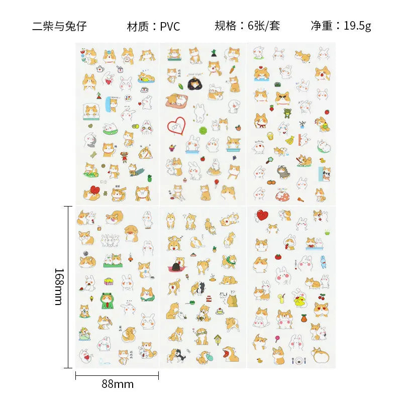 6Pieces/Set Transparent Pvc Waterproof Cartoon Sticker DIY Hand Account Decorative Stickers Kawaii Phone Cup Stickers
