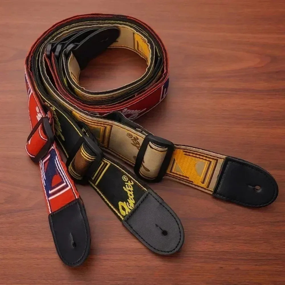 1pc Embroidery Guitar Strap Leather Acoustic Electric Guitar Widening Straps Folk Classical Wooden Guitars Shoulder Belt