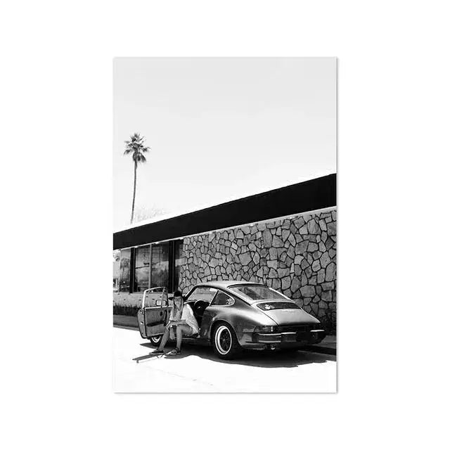 Beach Camper Van Surfing Ocean Landscape Wall Art  Palm Tree  Surfboard Canvas Painting  Home Room Decor Poster Prints