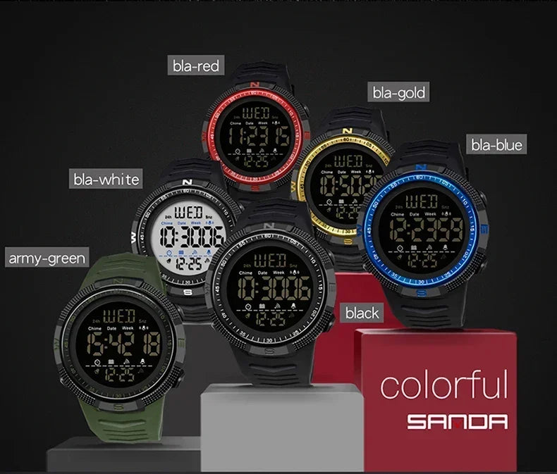 SANDA 6014 Countdown Waterproof Digital Mens Wristwatches Military Sport Watch for Men Clock Shockproof Relojes Para Hombre