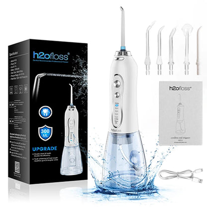 H2ofloss Cordless Water Flosser 5 Modes 300ml 2500mAh USB Rechargeable Portable High Pressure Oral Irrigator for Teeth Cleaning