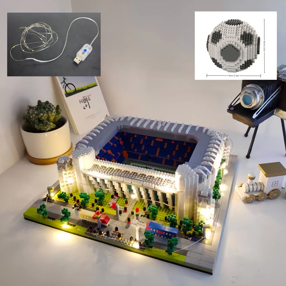 Knew Built Madrid Soccer Stadium with Soccer Ball Micro Blocks, Building Toys, Experience the Joy of Footballive, Good Deco Gift