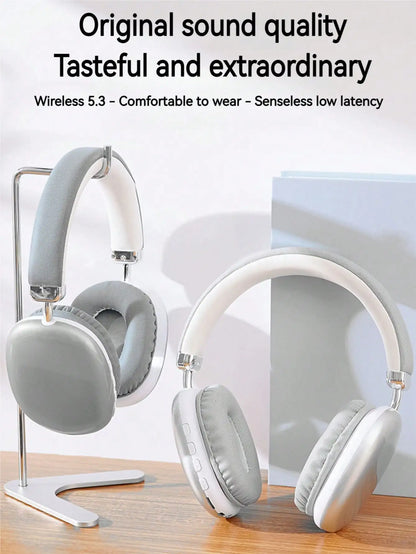 Bluetooth Headphones Over Ear Wireless Headset HiFi Music Gaming Comfortable Mic for iPhone Android PC Silver