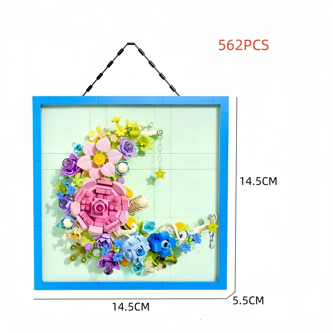 KNEW BUILT Innovative Building Block Flower 3D Photo Frame Ornament-Ideal DIY Decor,Gift for Girl,Wall Hanging & Educational Toy