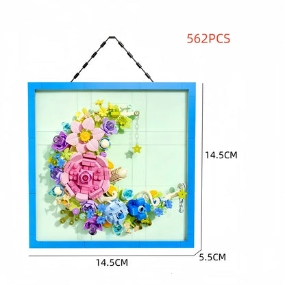 KNEW BUILT Innovative Building Block Flower 3D Photo Frame Ornament-Ideal DIY Decor,Gift for Girl,Wall Hanging & Educational Toy