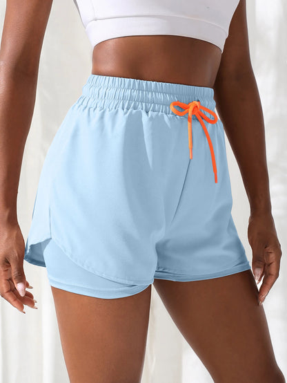 Women's High Rise Yoga Shorts With Elastic Proximity Control Running Shorts, Fake Two Pieces Pants