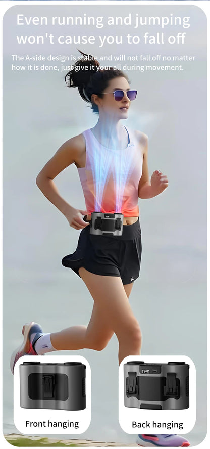 Portable Waist Clip Fan Mini USB Charging Hanging Fan with LED Flashlight Outdoor Single/dual Air Outlet Fan 20000/10000Mah F6/7