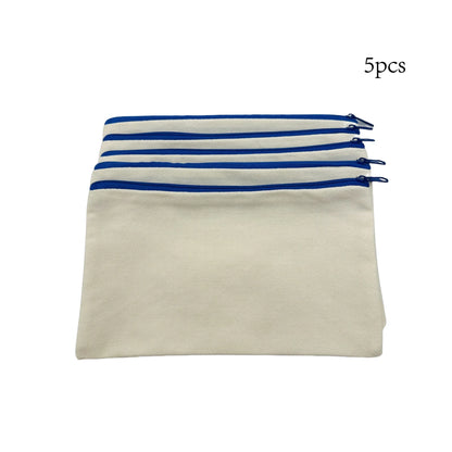 5pcs Blank Canvas Zipper Pouch Bulk, Makeup Bag Pencil Case For Cosmetic & DIY Crafts, Independence Day