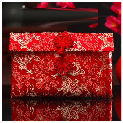 Chinese Style Brocade Red Envelope Bag Spring Festival Luck Red Packets Bag for Chinese Wedding Birthday Invitation Card Bag